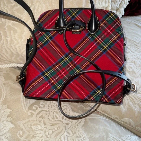 Dooney & Bourke Red and Blue Plaid Backpack - Picture 4 of 7